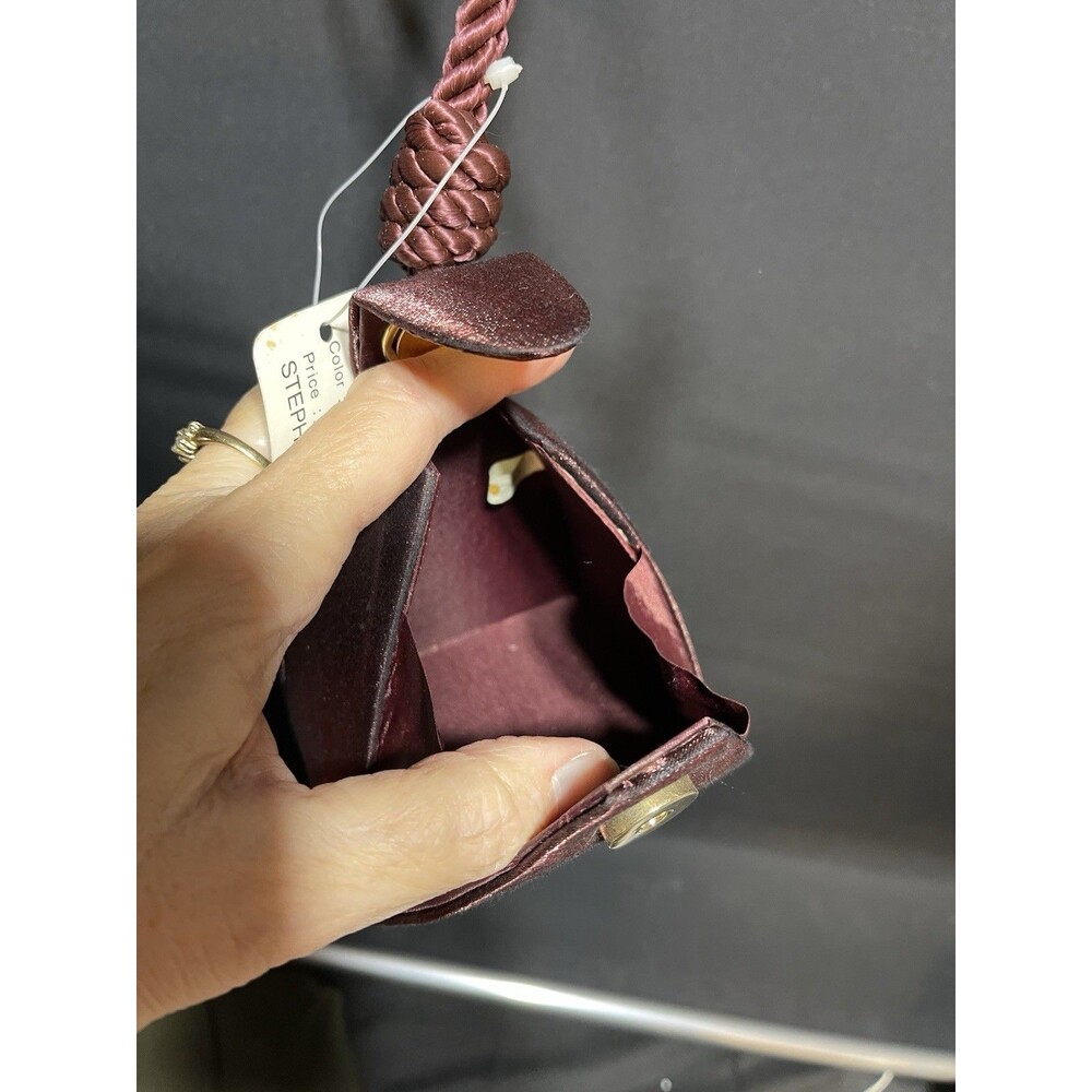 Stephanie Burgundy Satin Mini Bag | Rope Handle Evening Purse | Vintage Style - Picture 2 of 7